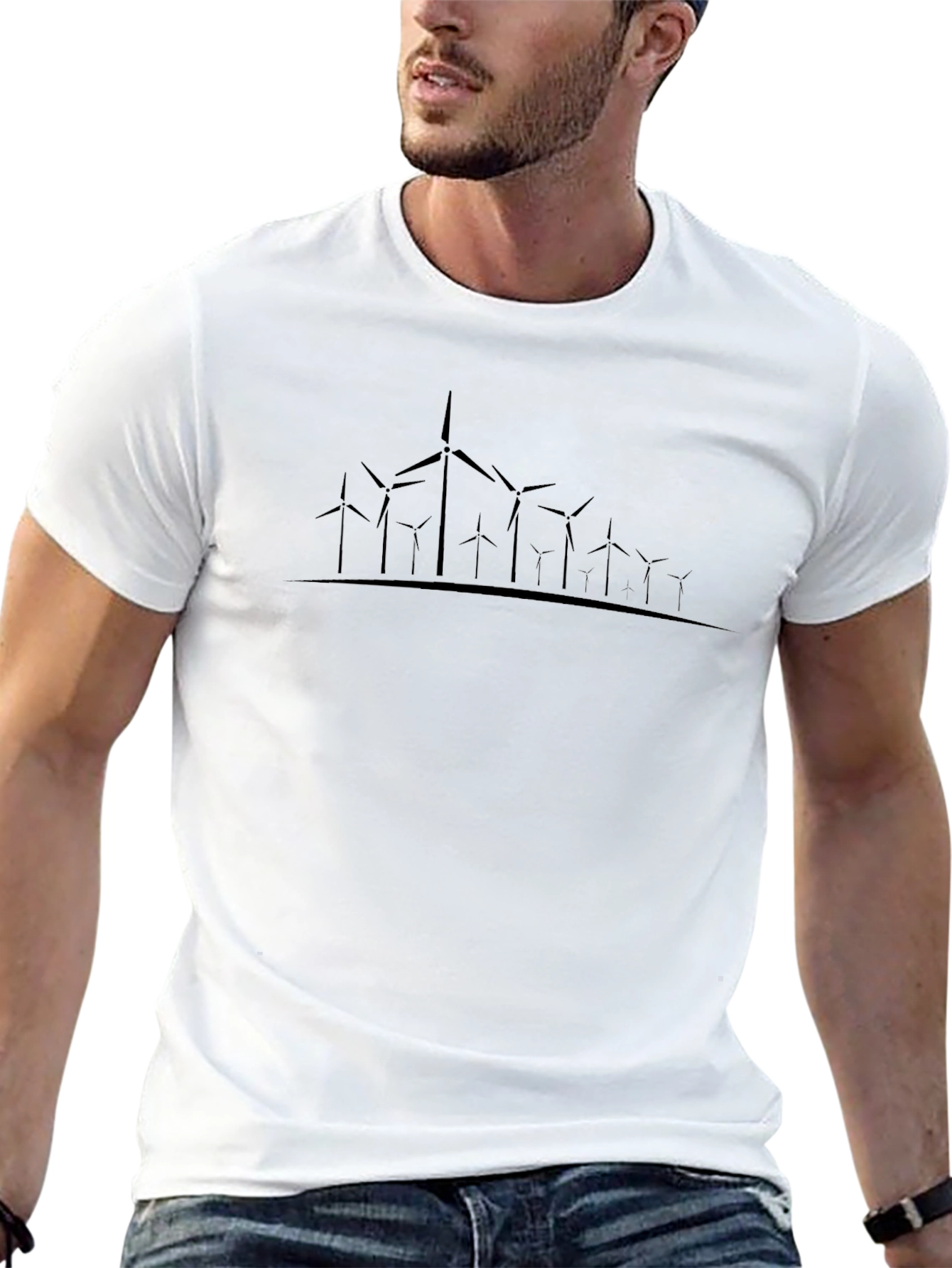 Wind Turbine Graphic Black T-Shirt