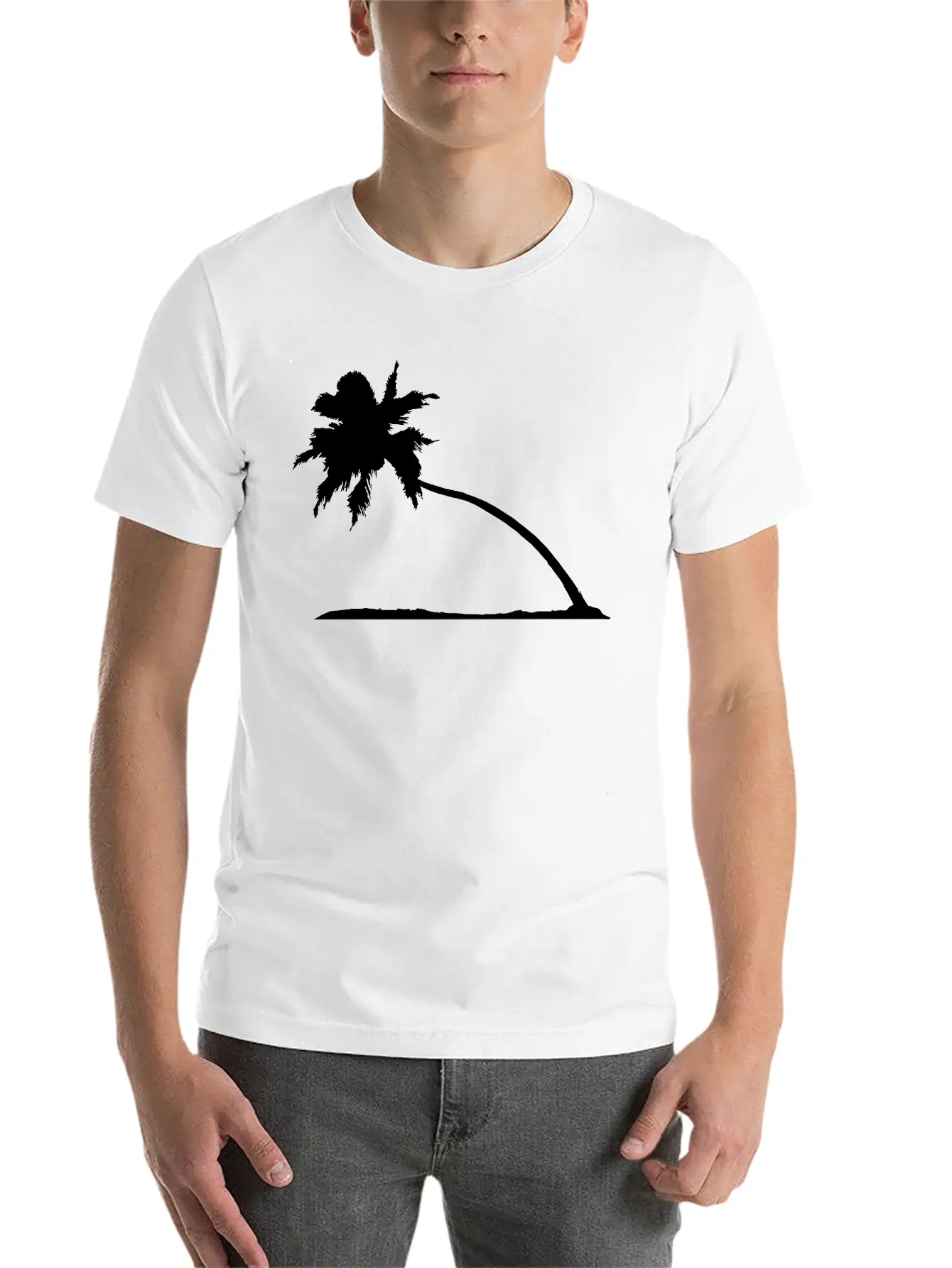 Silhouette Palm Beach Sea Vacation Sloping Tree Va Lightweight Cotton T-Shirt – Daily Comfort Graphic Shirt