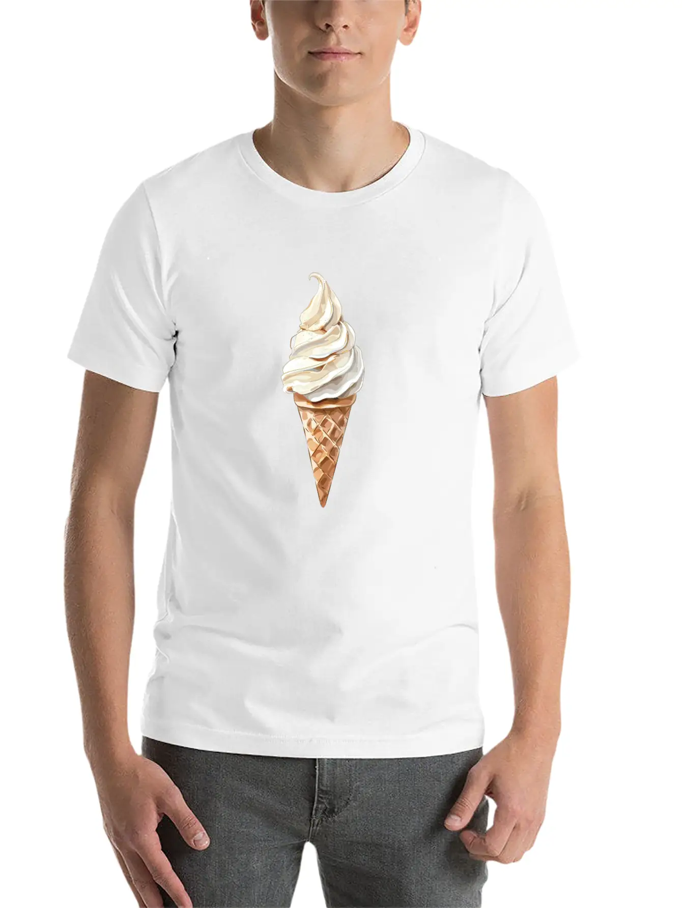 Swirled Vanilla Ice Cream Cone Delight Lightweight Cotton T-Shirt – Daily Comfort Graphic Shirt