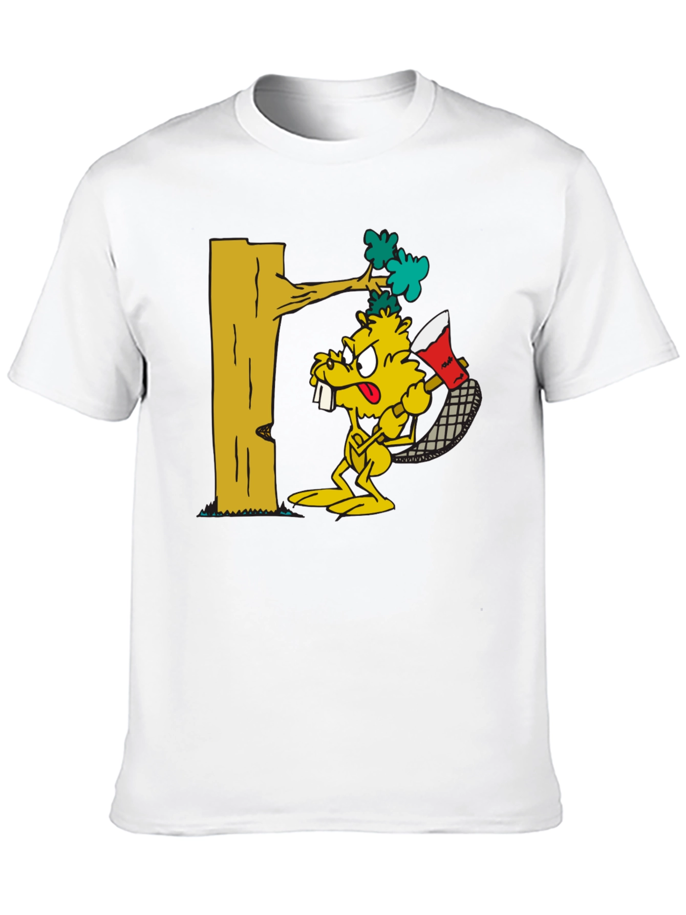 Cartoon Beaver Lumberjack Black T-Shirt