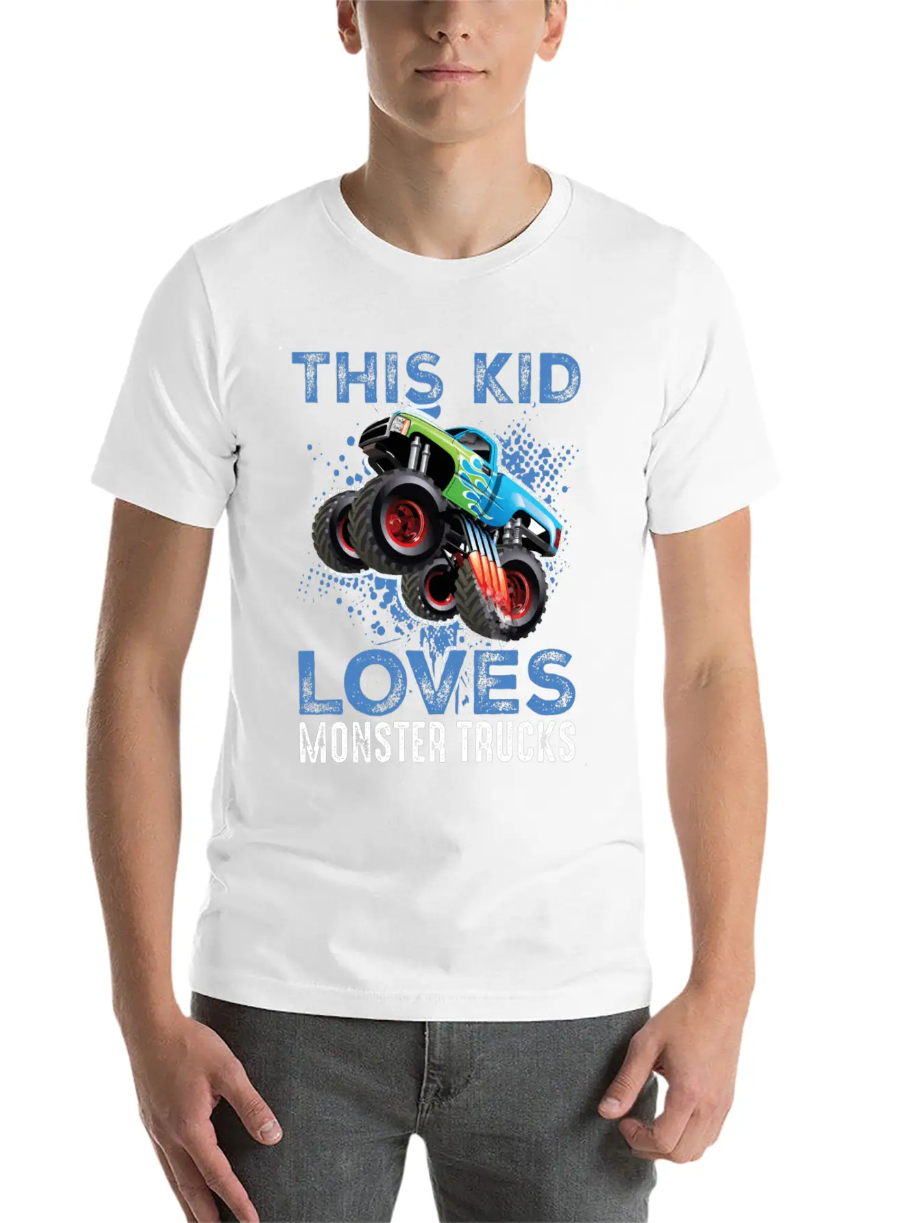 This Kid Loves Monster Trucks Lightweight Cotton T-Shirt – Daily Comfort Graphic Shirt