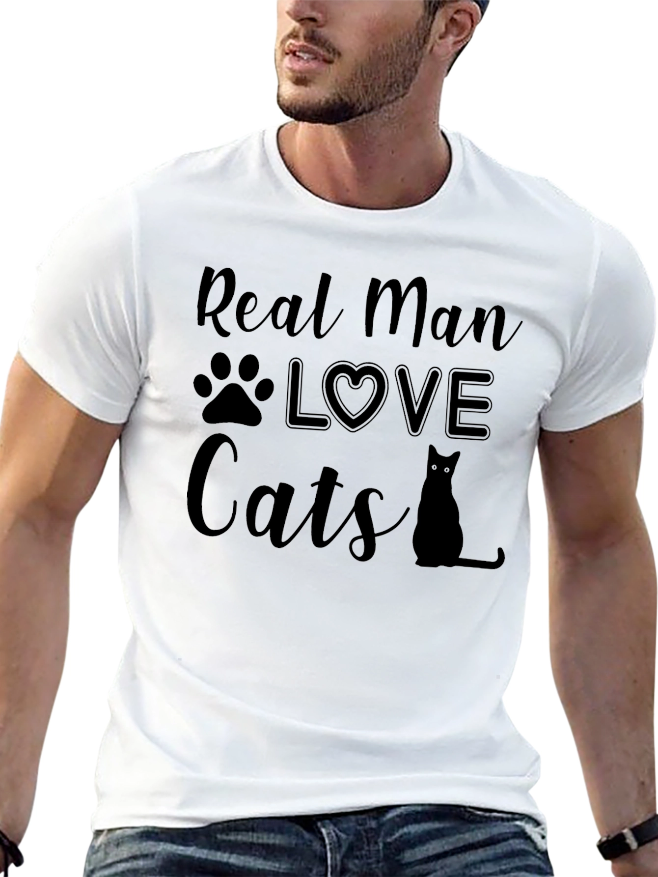 Real Man Loves Cats Black T-Shirt