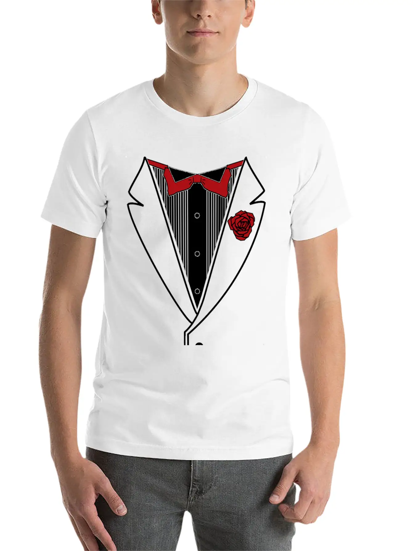 Tuxedo With Red Bow Tie Lightweight Cotton T-Shirt – Daily Comfort Graphic Shirt