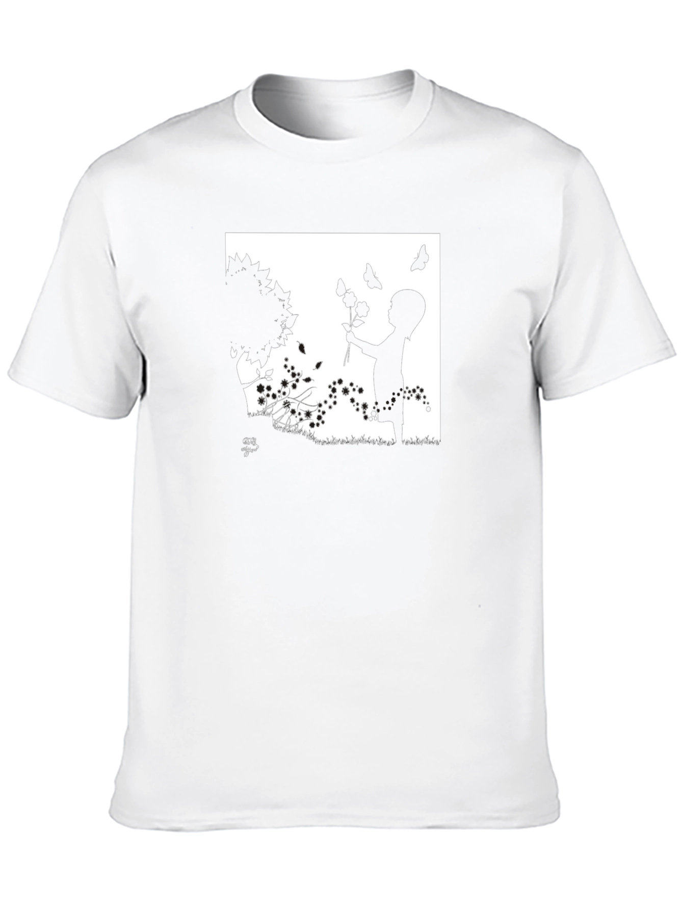 Silhouette Child with Flowers Graphic T-Shirt