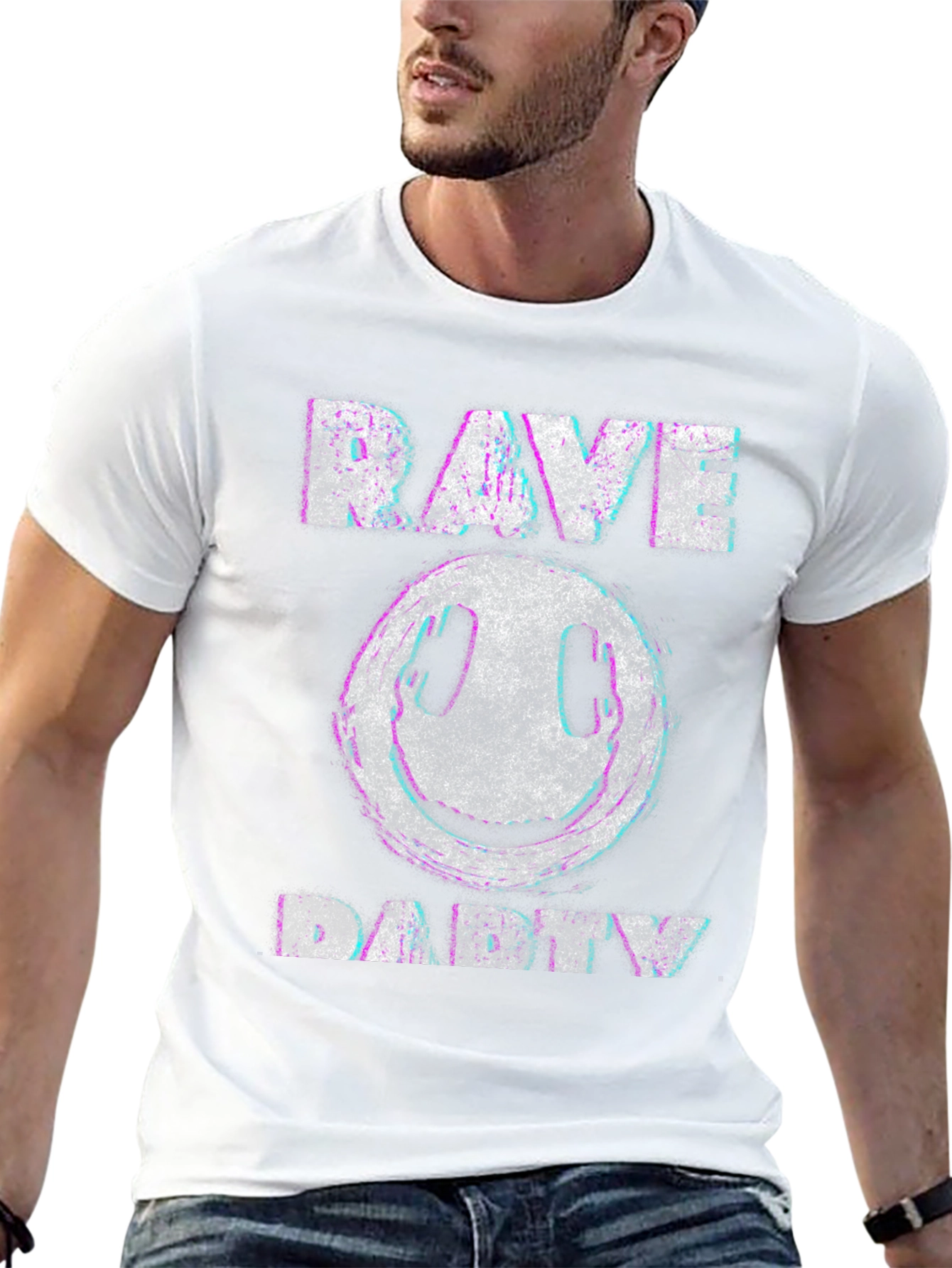 Rave Party Graphic T-Shirt - Distressed Smiley Face