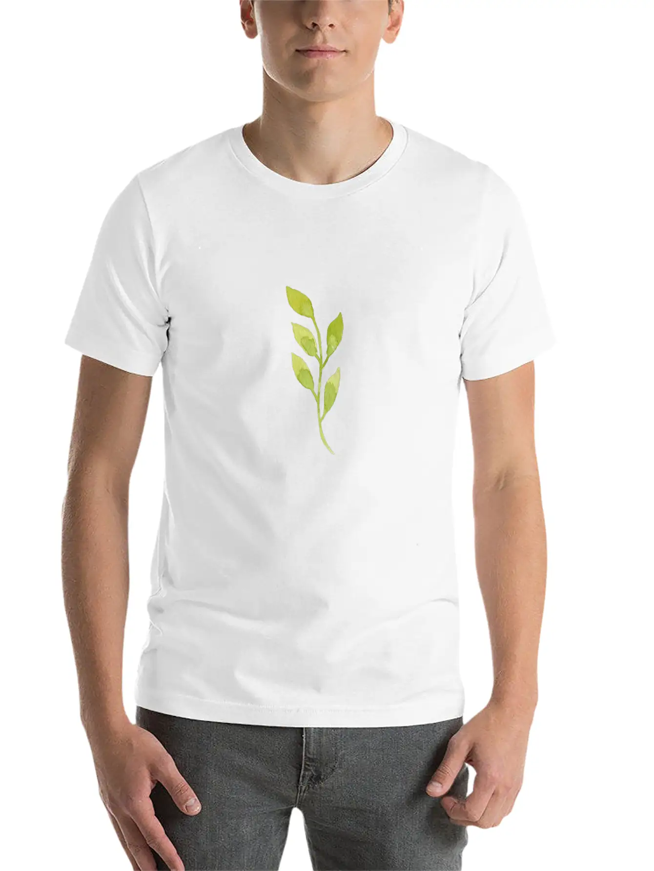 Watercolor Green Leaf Lightweight Cotton T-Shirt – Daily Comfort Graphic Shirt