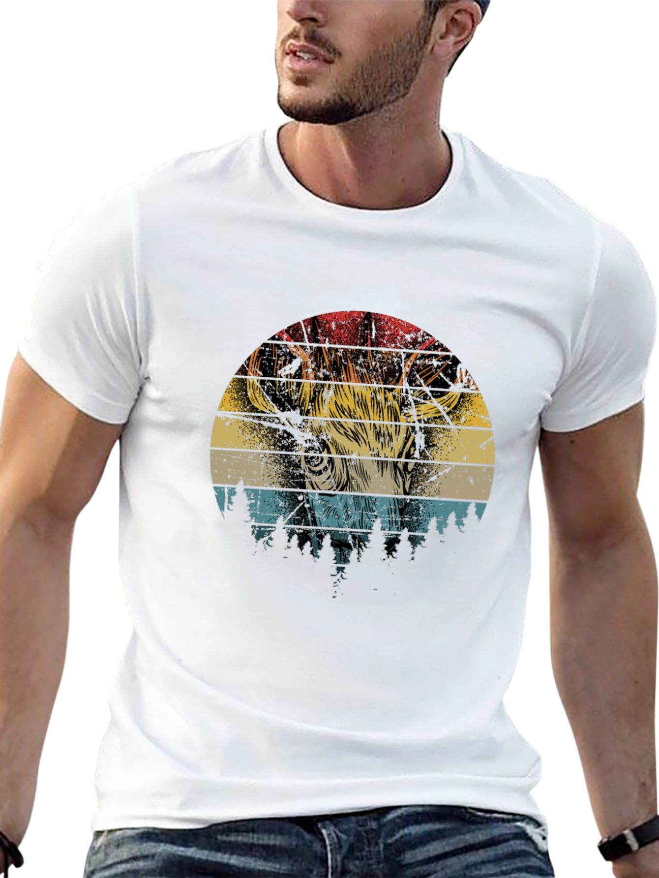Retro Deer Graphic T-Shirt - Black
