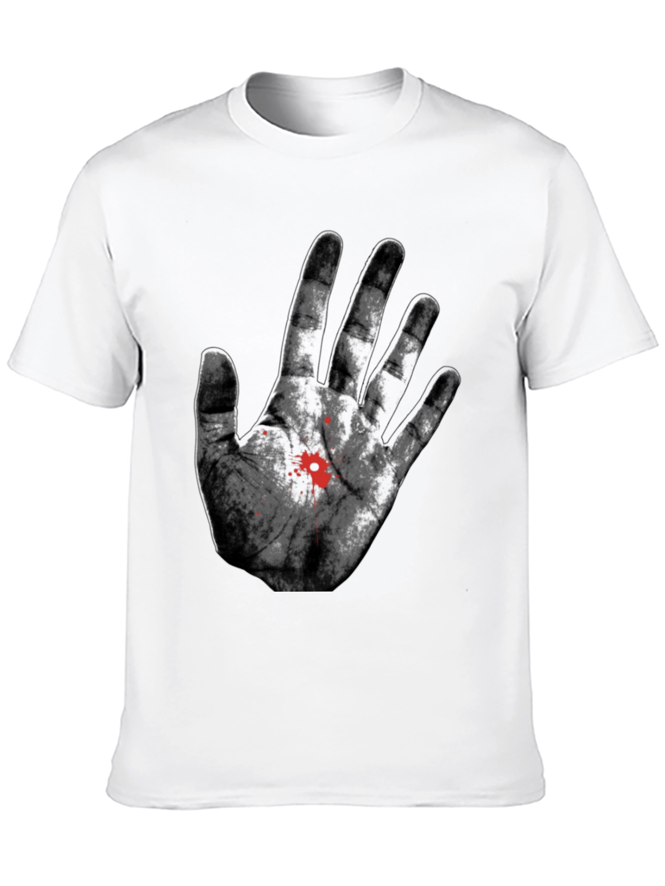 Bloody Hand Print Graphic Tee - Black Cotton T-Shirt