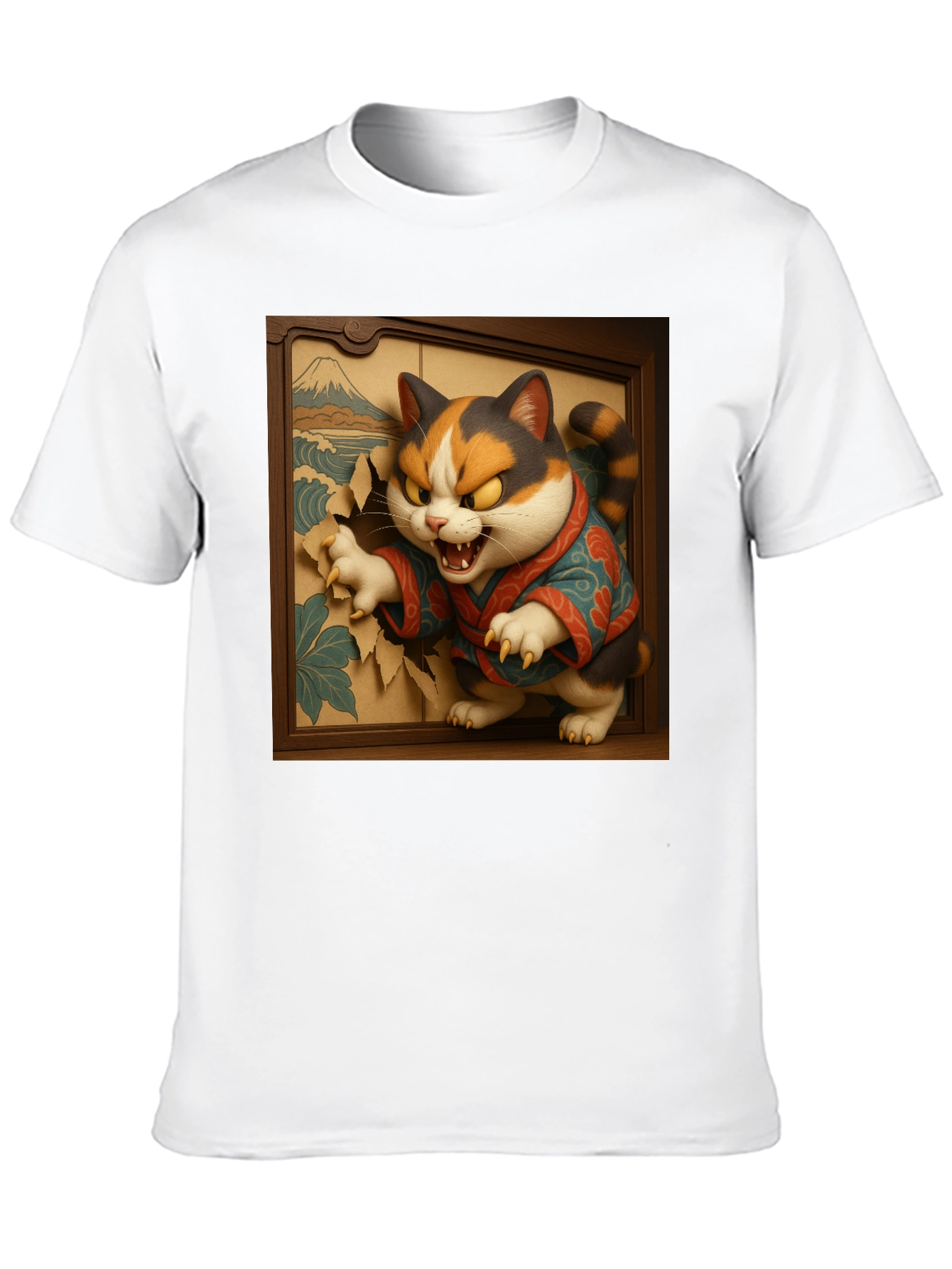 Angry Cat T-Shirt - Japanese Ukiyo-e Art Style