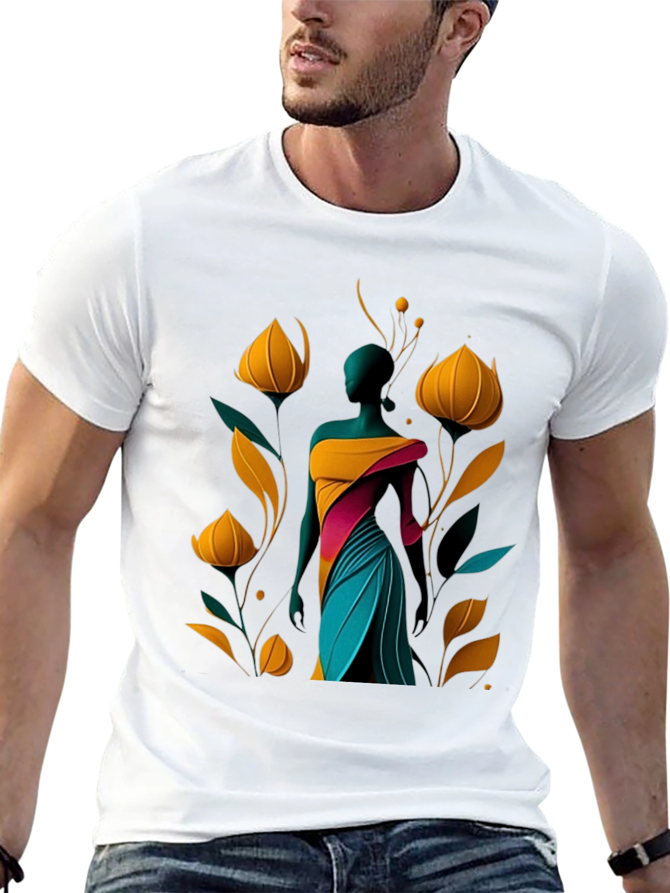 Abstract Floral Design Black T-Shirt