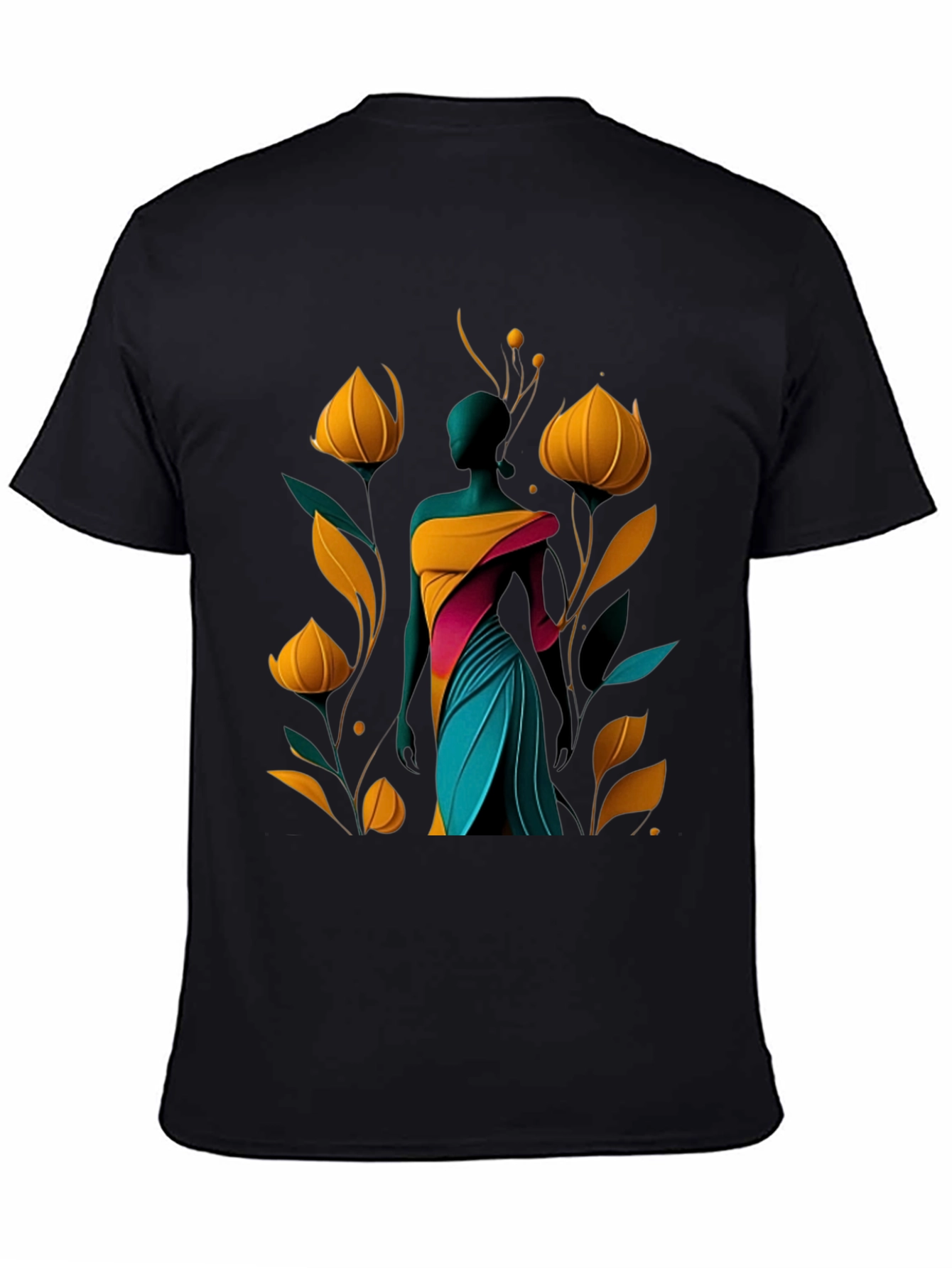 Abstract Floral Design Black T-Shirt