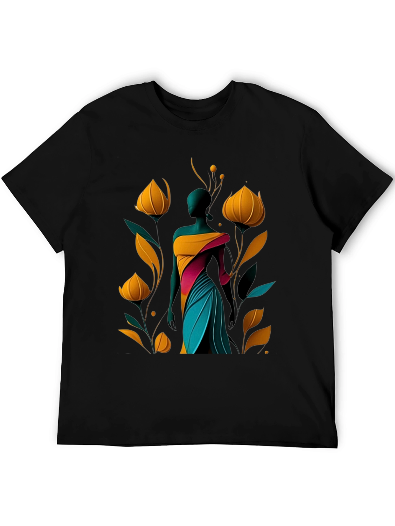 Abstract Floral Design Black T-Shirt