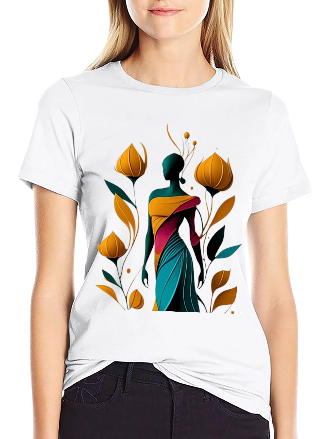 Abstract Floral Design Black T-Shirt
