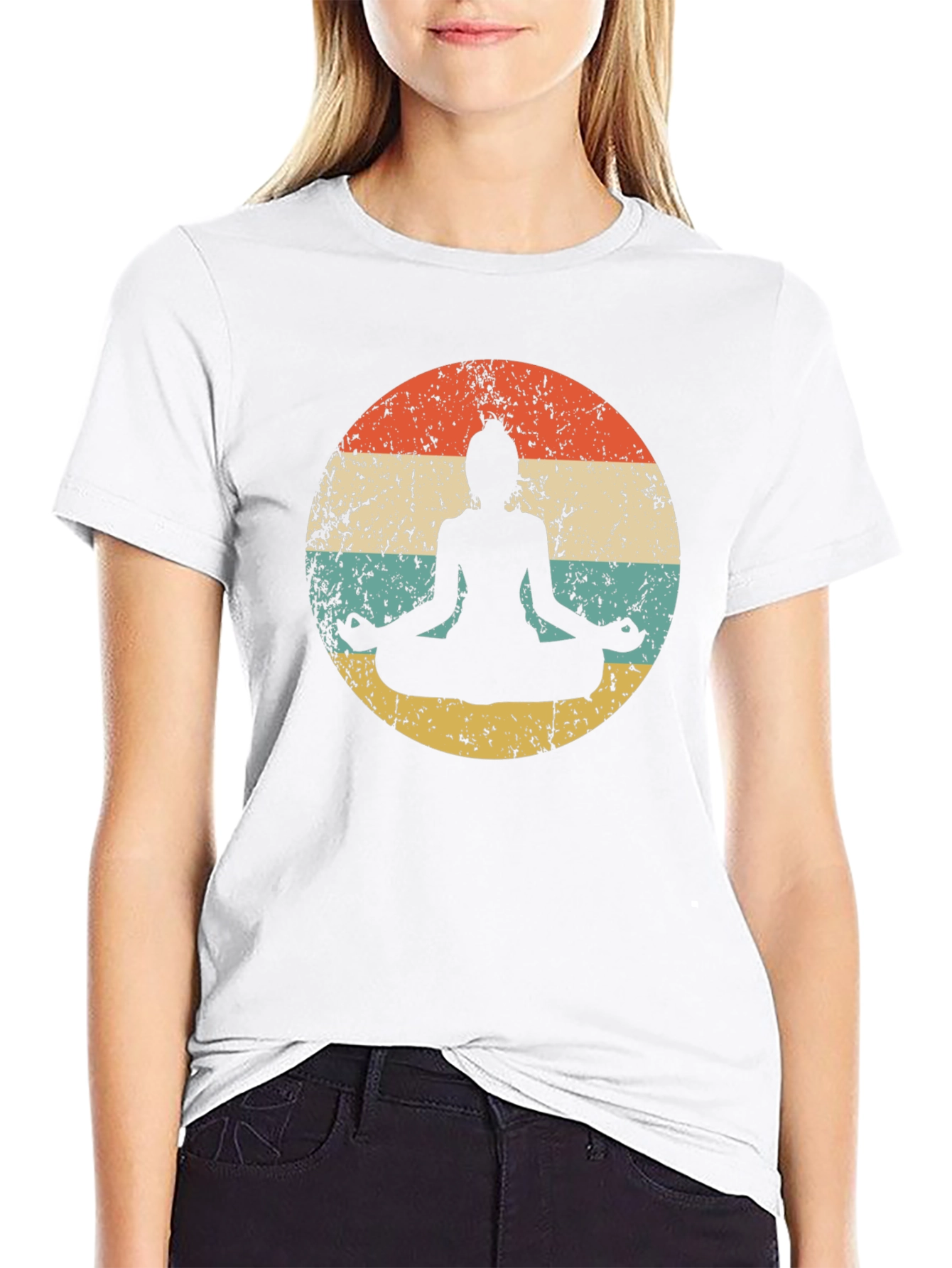 Retro Yoga Meditation T-Shirt - Distressed Design