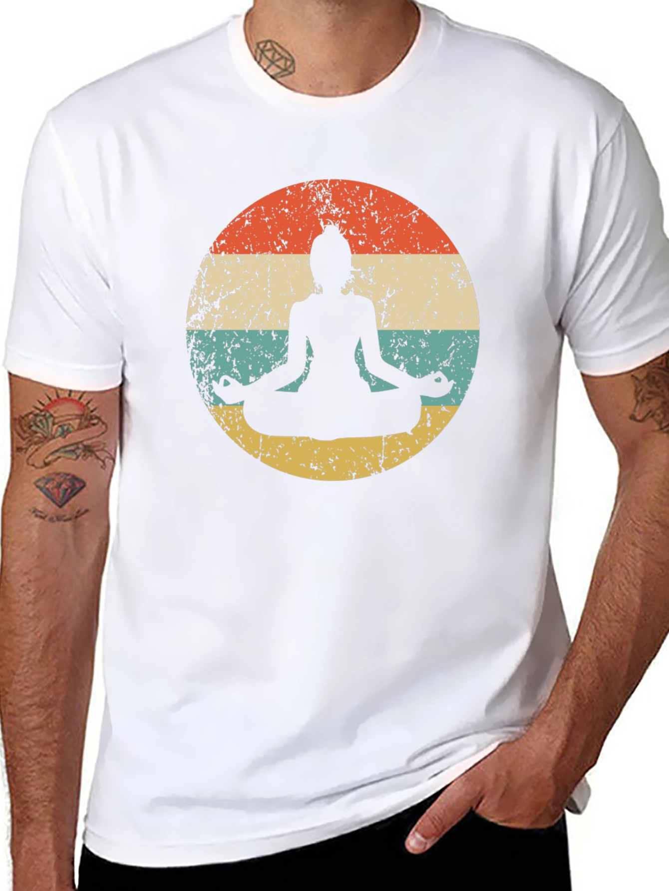 Retro Yoga Meditation T-Shirt - Distressed Design