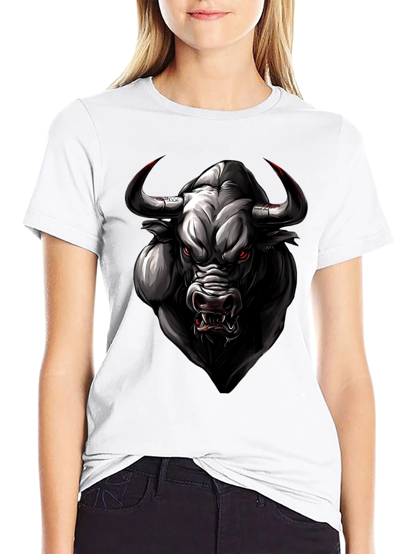 Bull Graphic Tee - Black Animal Print Shirt