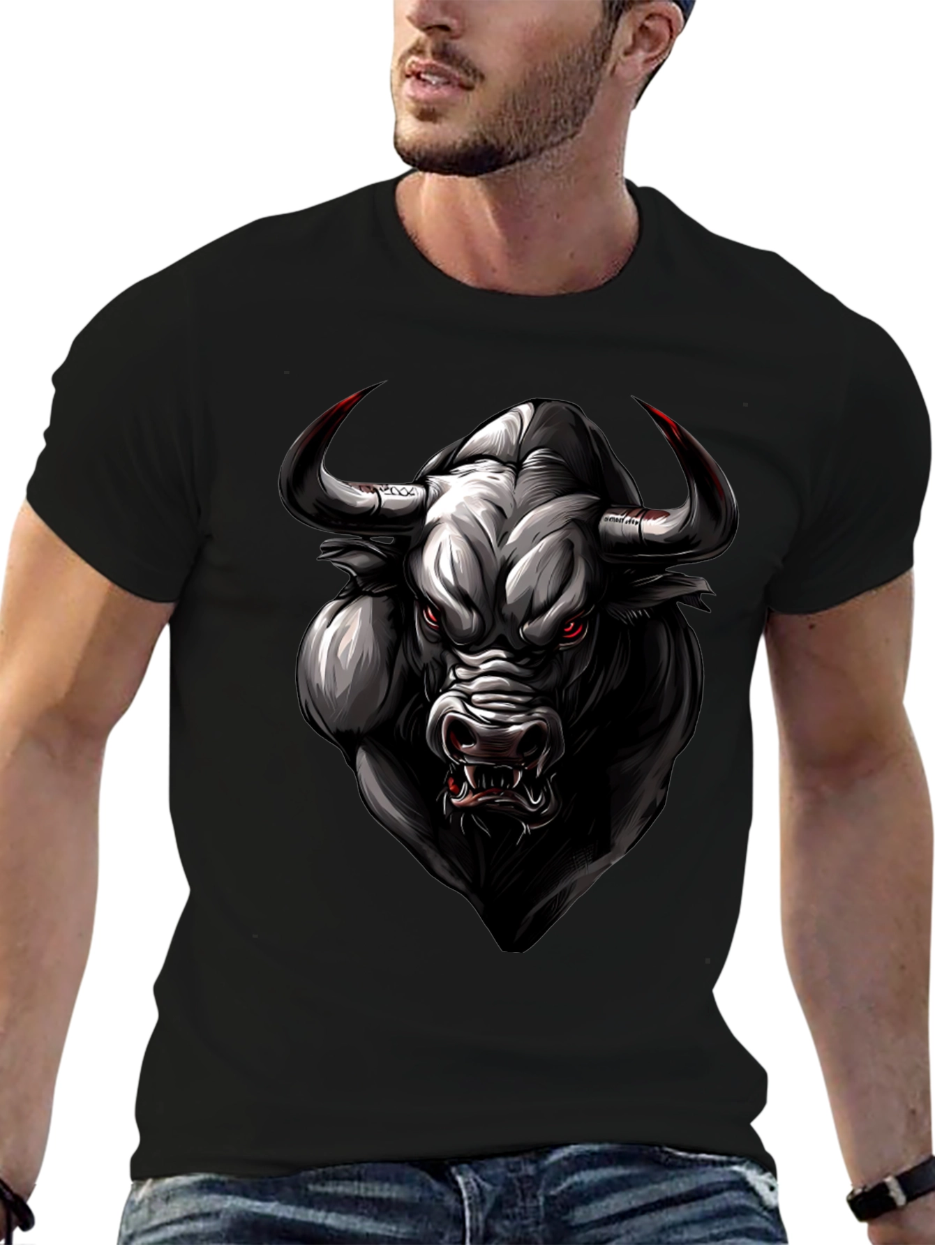 Bull Graphic Tee - Black Animal Print Shirt