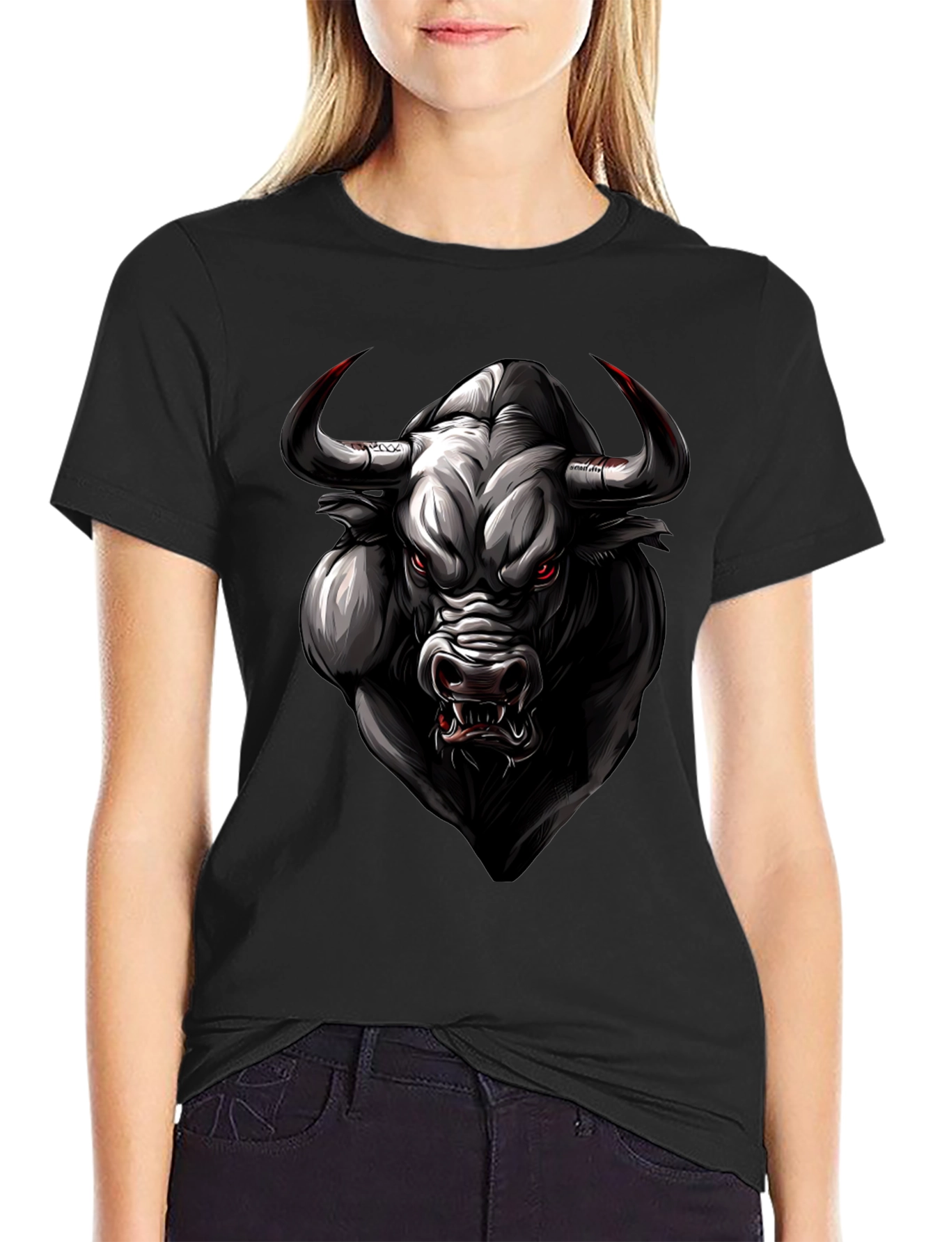 Bull Graphic Tee - Black Animal Print Shirt