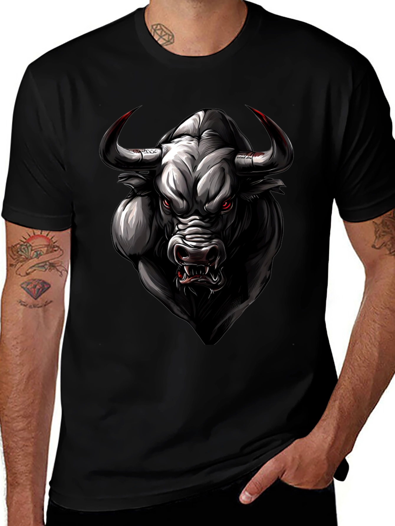 Bull Graphic Tee - Black Animal Print Shirt