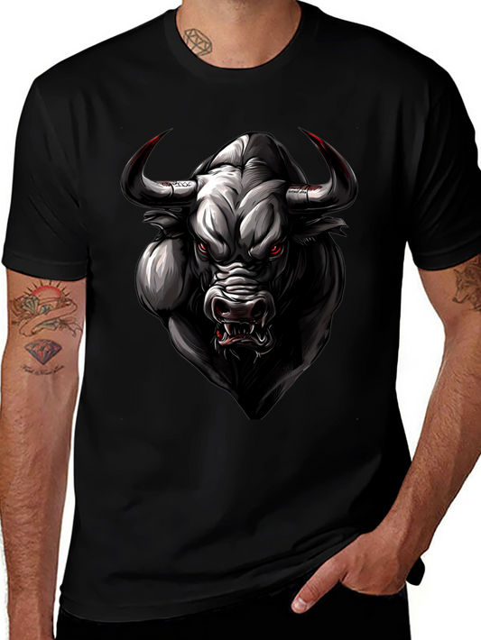 Bull Graphic Tee - Black Animal Print Shirt