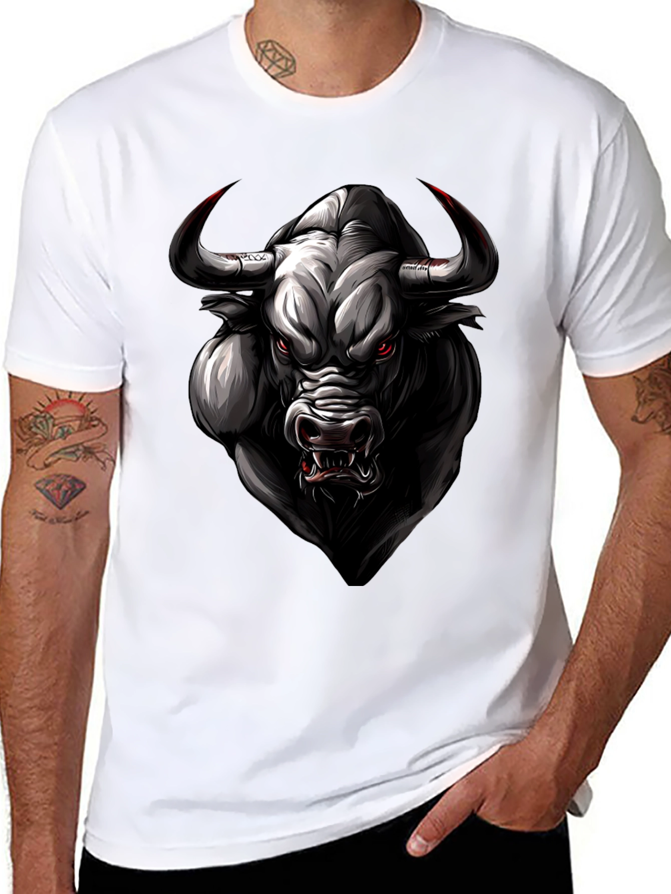 Bull Graphic Tee - Black Animal Print Shirt