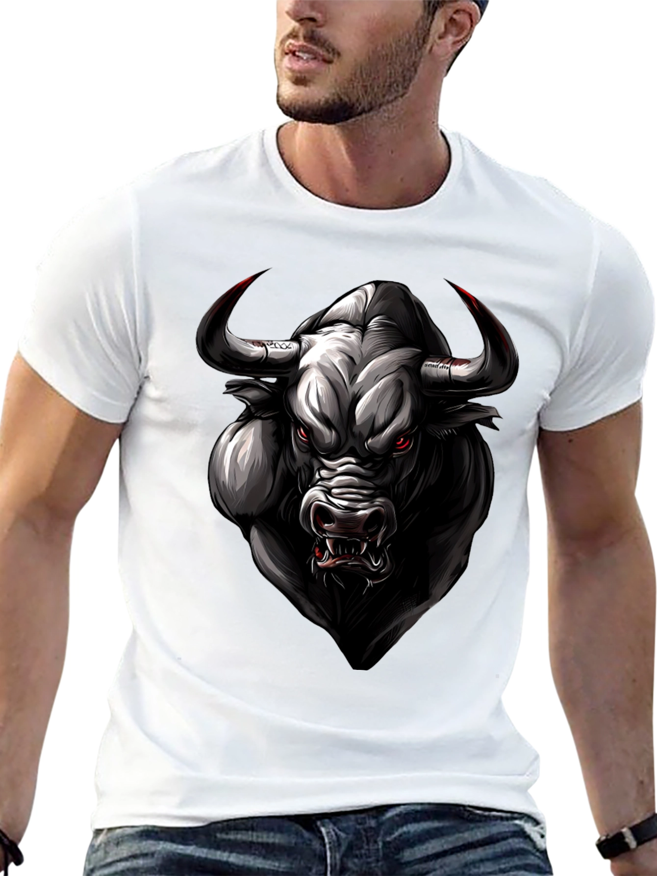 Bull Graphic Tee - Black Animal Print Shirt