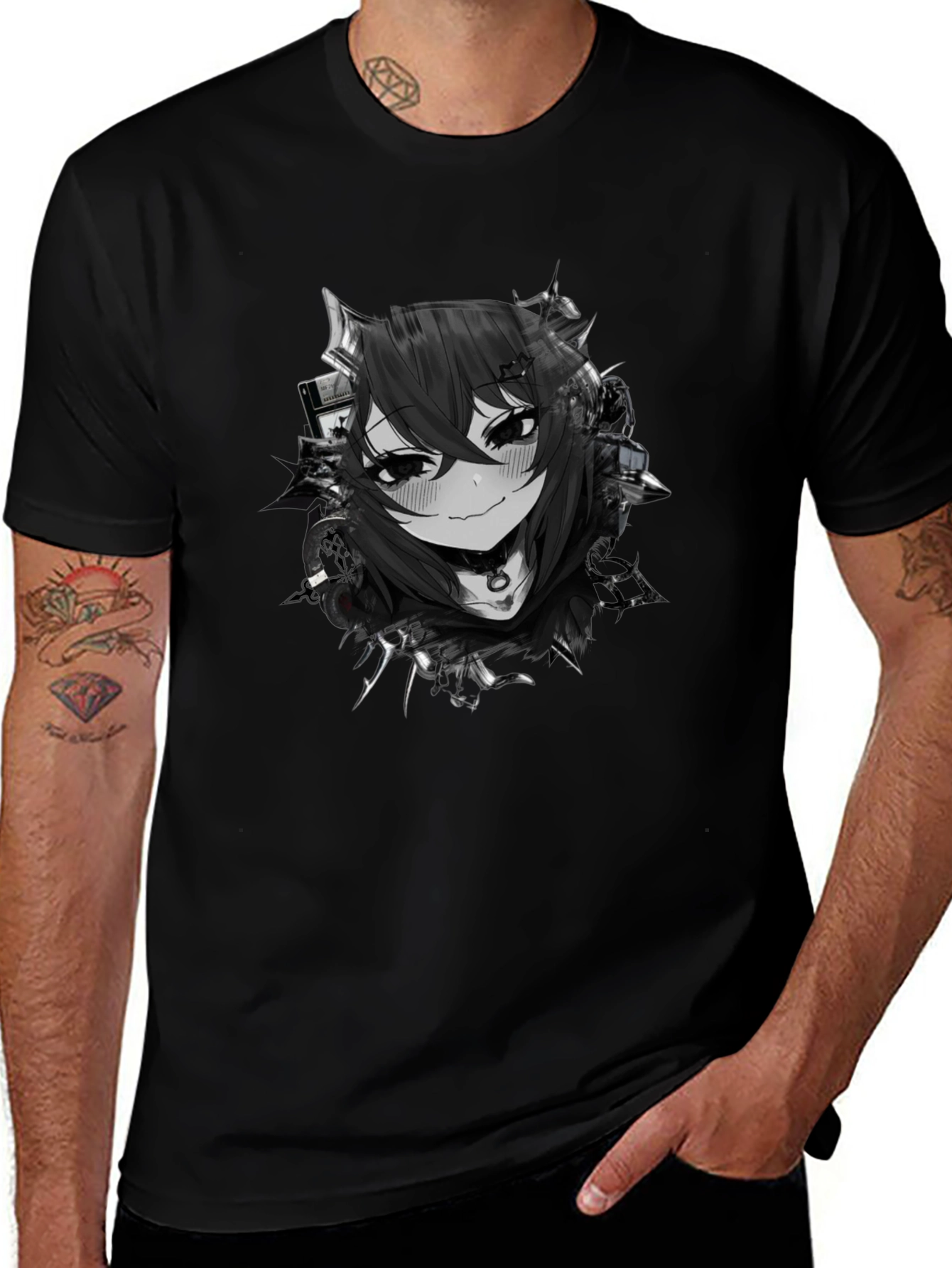 Anime Girl Graphic Black T-Shirt