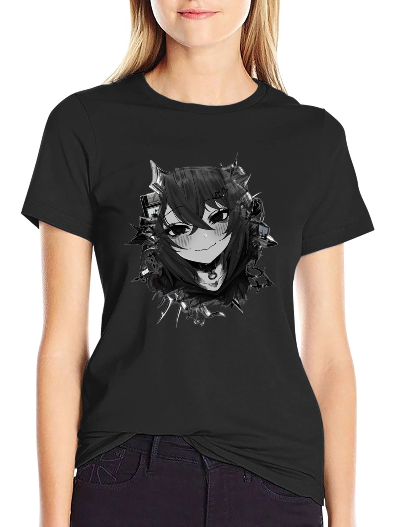 Anime Girl Graphic Black T-Shirt