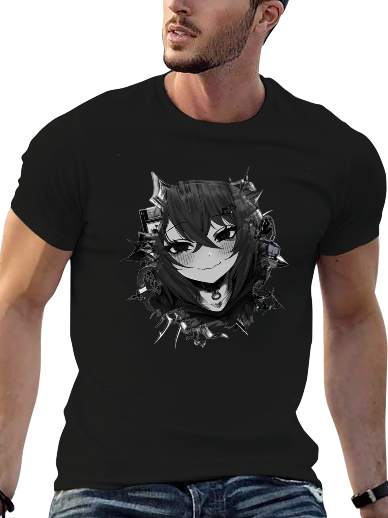 Anime Girl Graphic Black T-Shirt