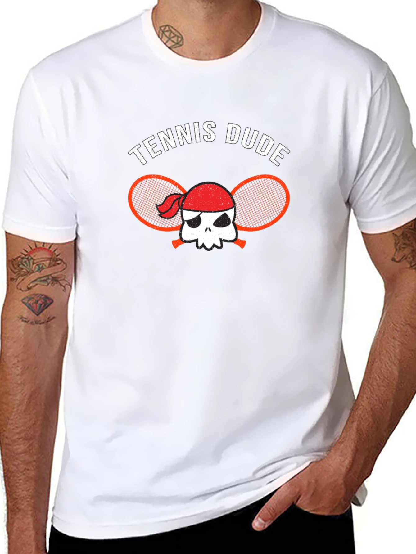 Tennis Dude T-Shirt - Skull Pirate Tennis Racquet