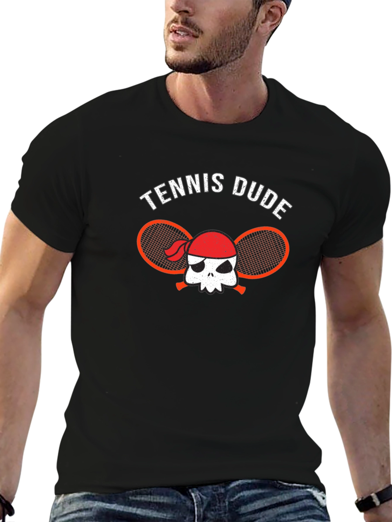 Tennis Dude T-Shirt - Skull Pirate Tennis Racquet