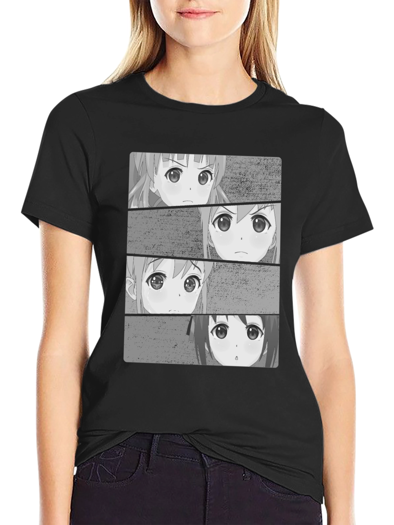 Anime Faces Black T-Shirt