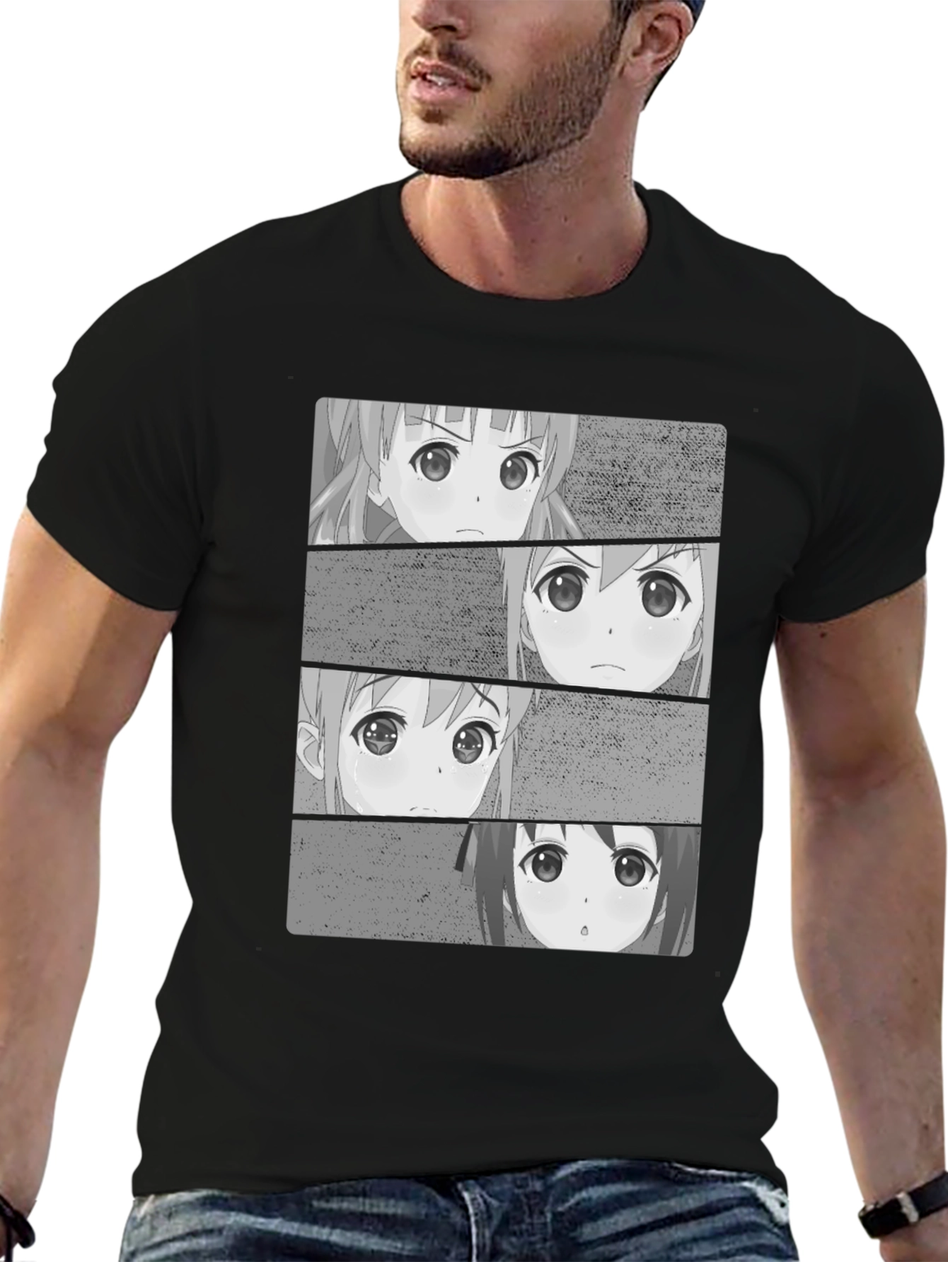Anime Faces Black T-Shirt