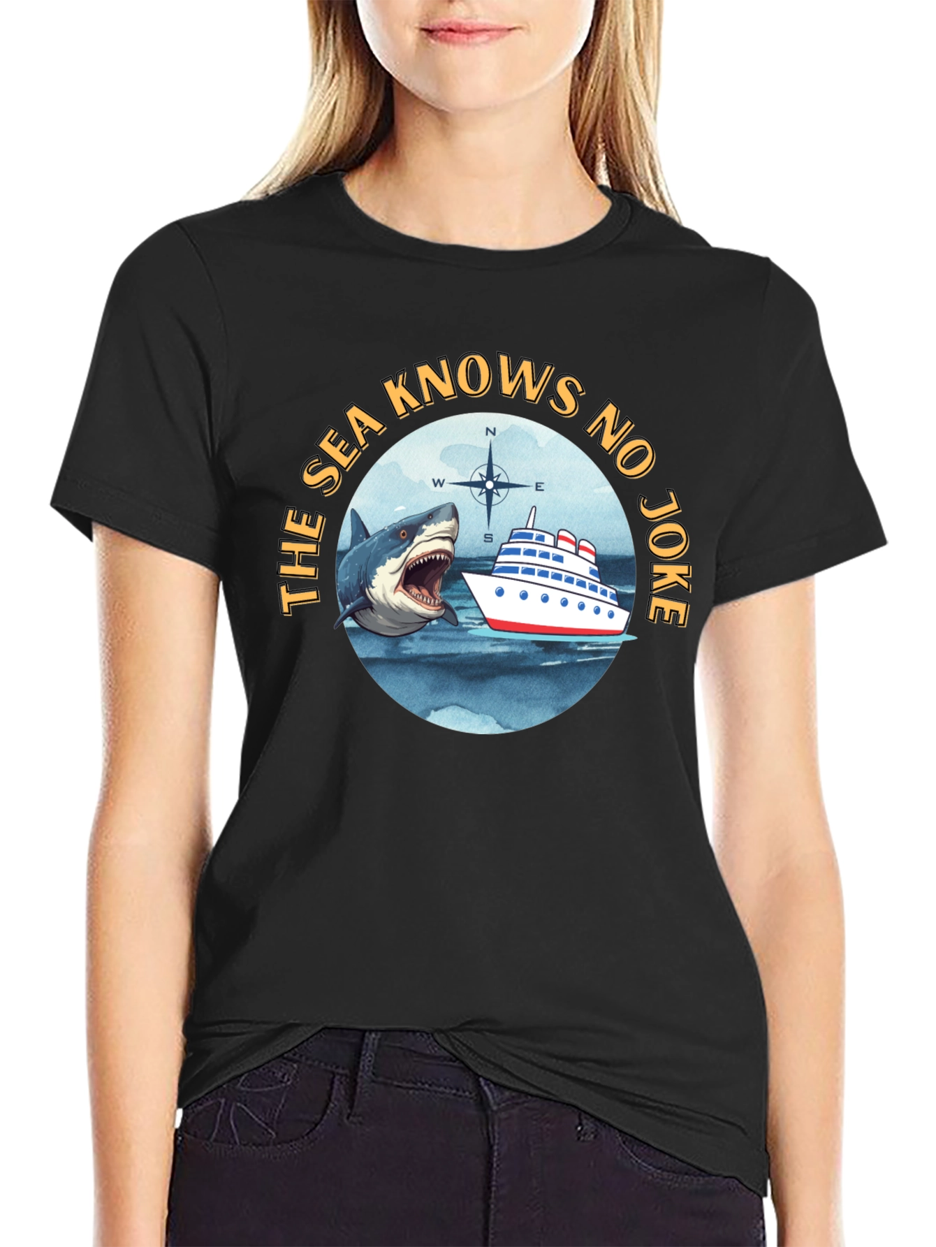 The Sea Knows No Joke Black T-Shirt