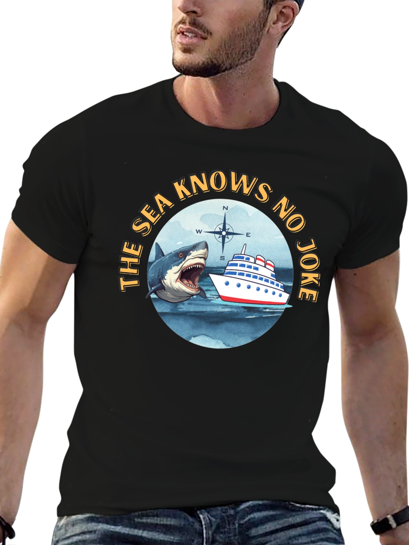 The Sea Knows No Joke Black T-Shirt