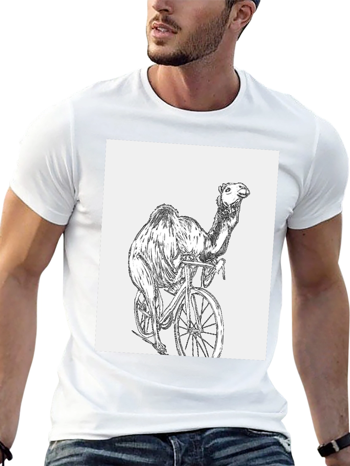 Camel Riding Bicycle Graphic T-Shirt