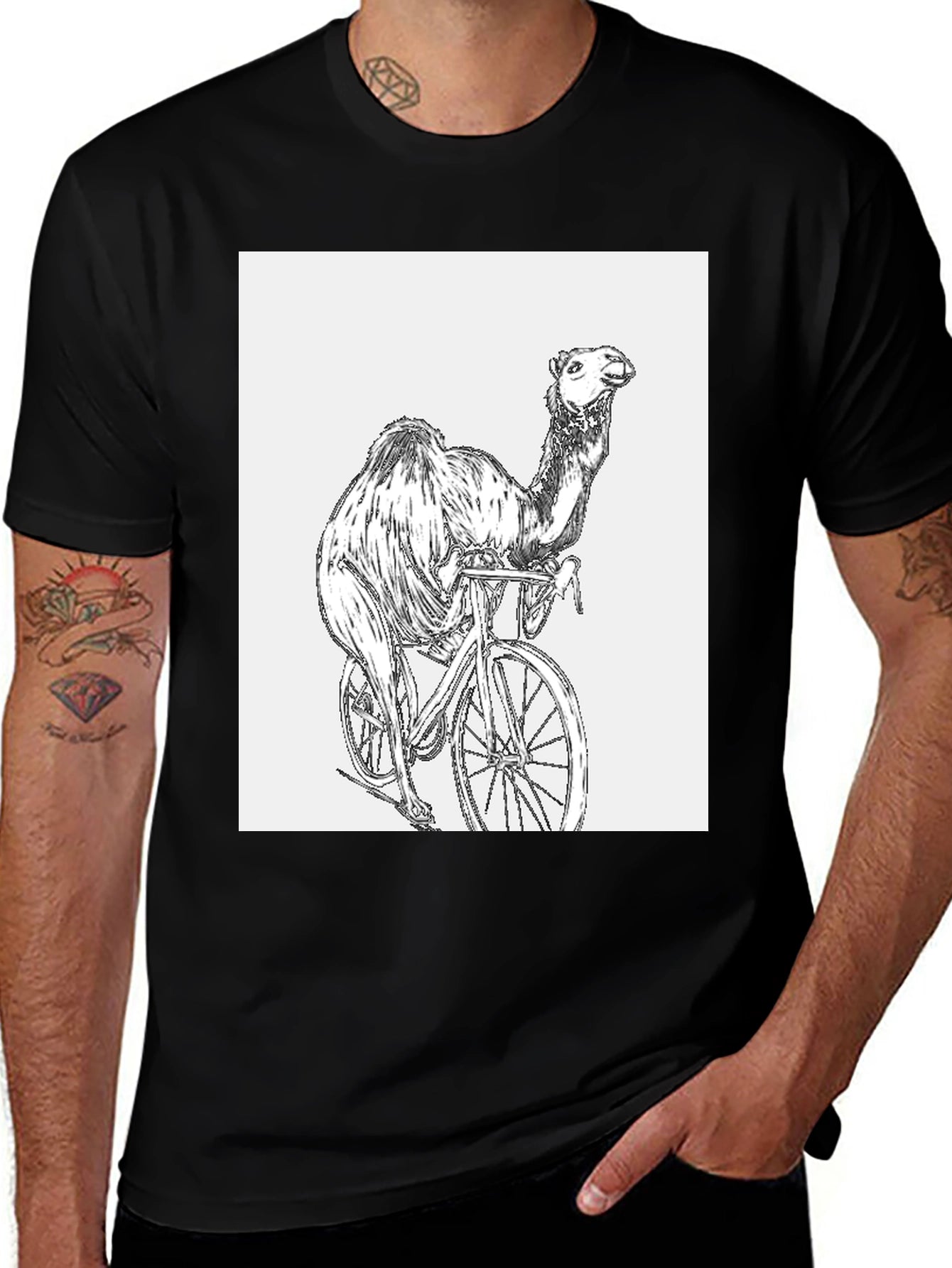 Camel Riding Bicycle Graphic T-Shirt