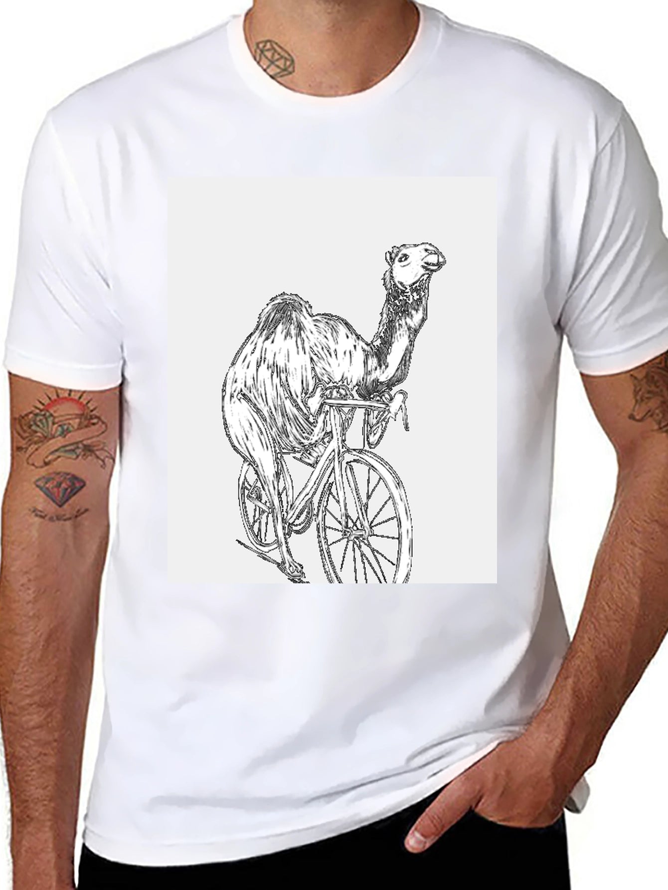 Camel Riding Bicycle Graphic T-Shirt