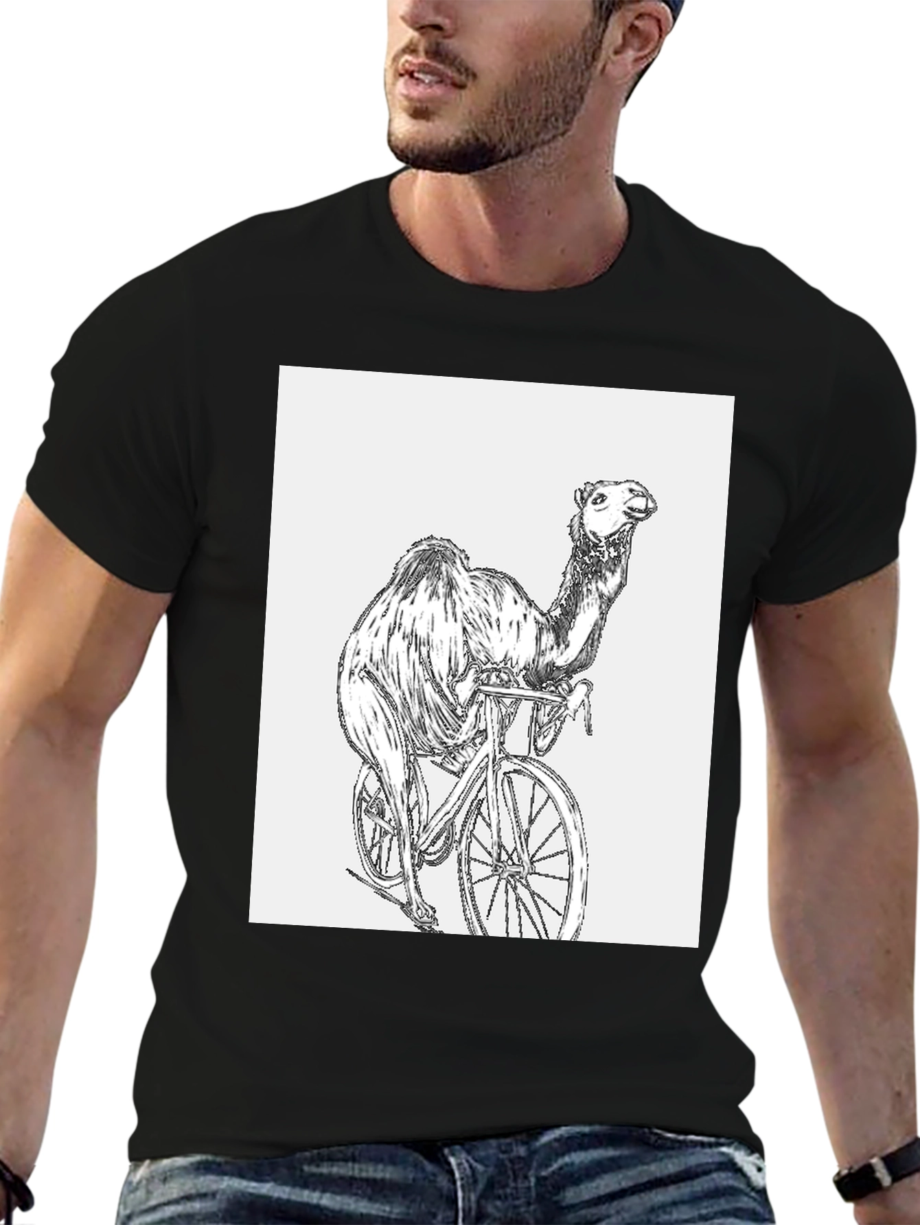 Camel Riding Bicycle Graphic T-Shirt