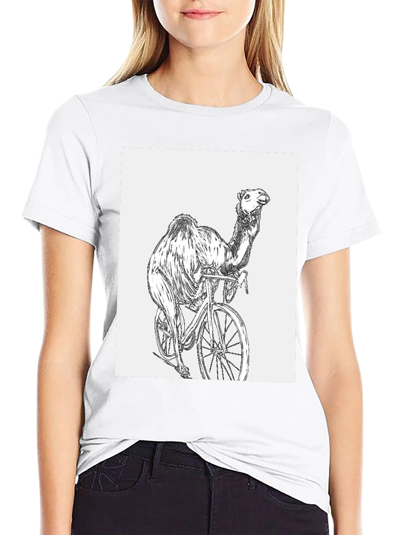 Camel Riding Bicycle Graphic T-Shirt