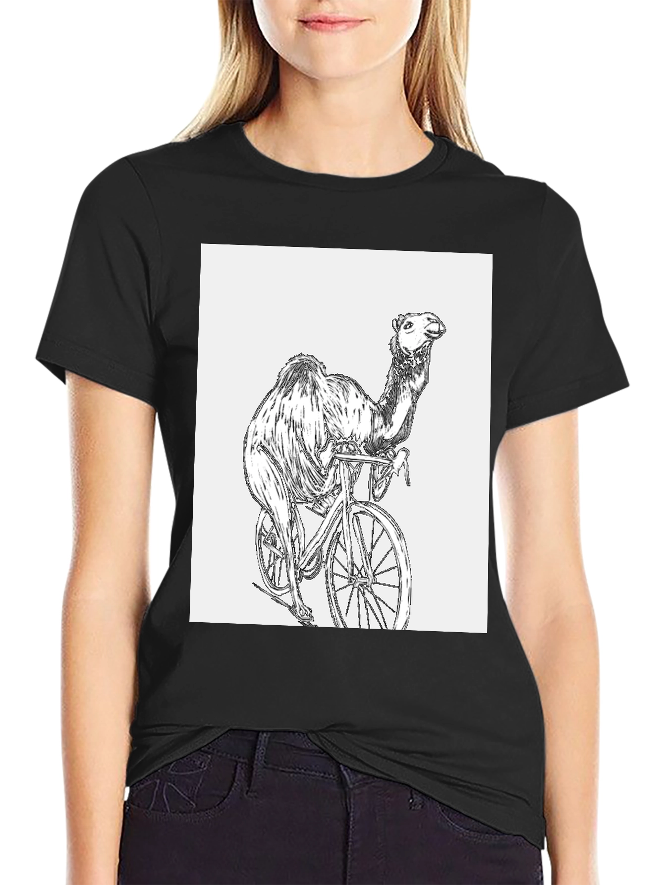 Camel Riding Bicycle Graphic T-Shirt