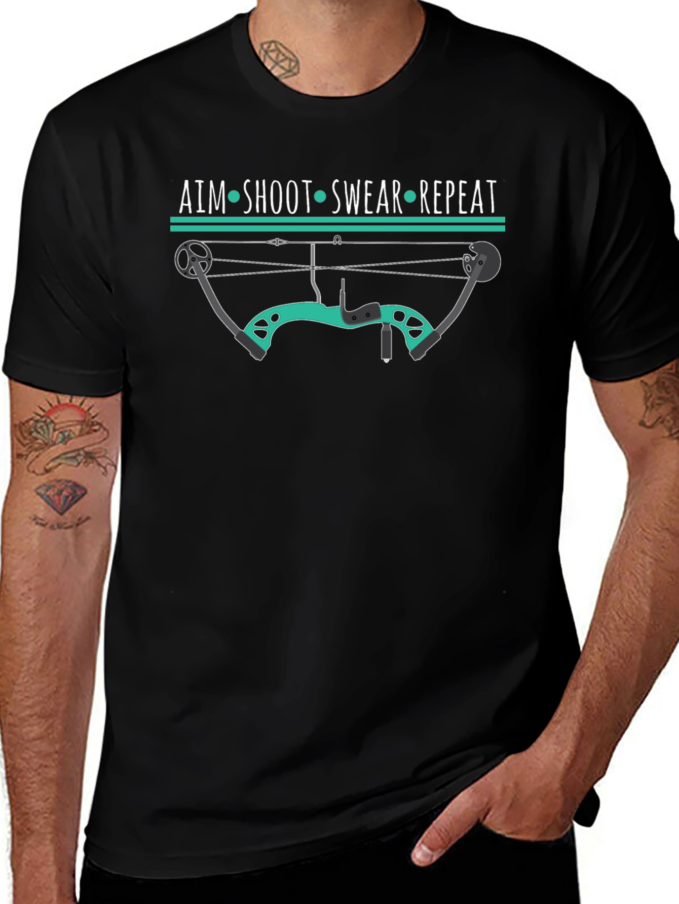Archery Bow Hunter T-Shirt Aim Shoot Swear Repeat