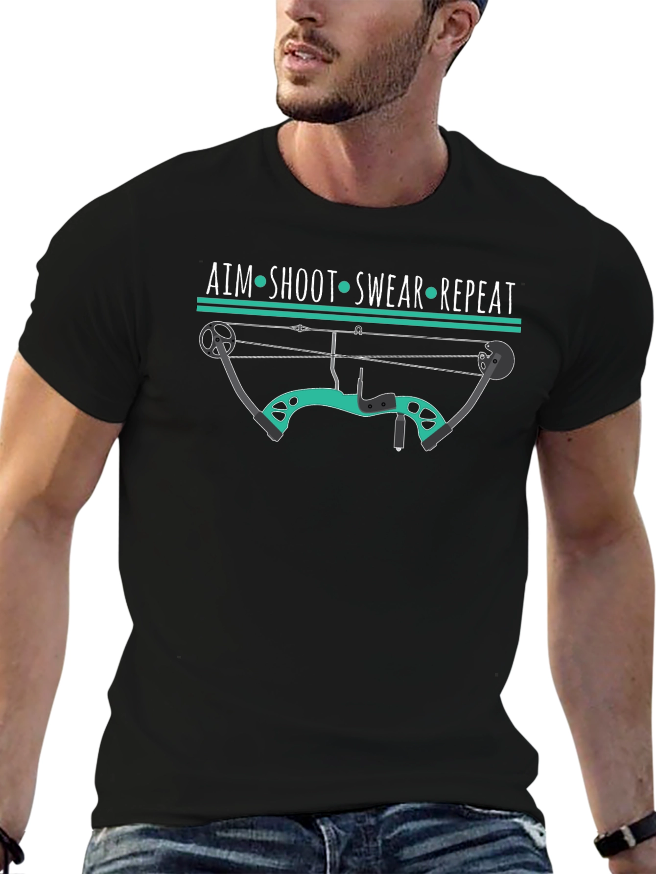 Archery Bow Hunter T-Shirt Aim Shoot Swear Repeat