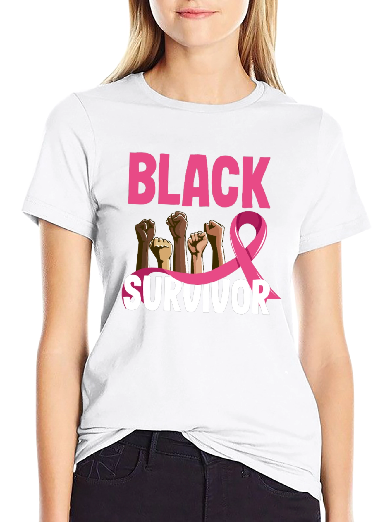 Black Survivor Breast Cancer Awareness T-Shirt