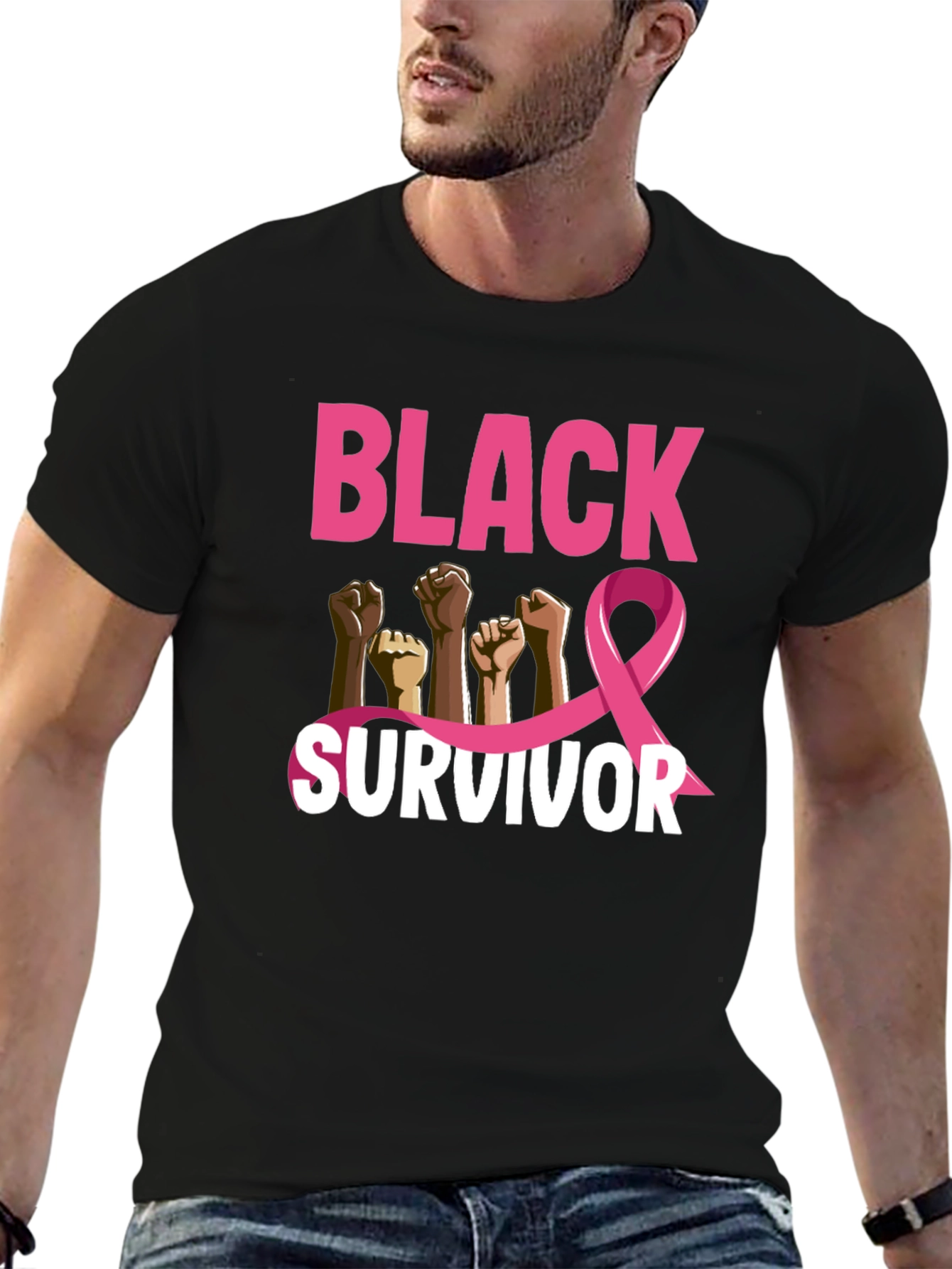 Black Survivor Breast Cancer Awareness T-Shirt