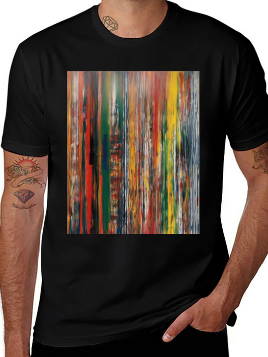 Abstract Art Print Black T-Shirt - Vivid Color Streaks