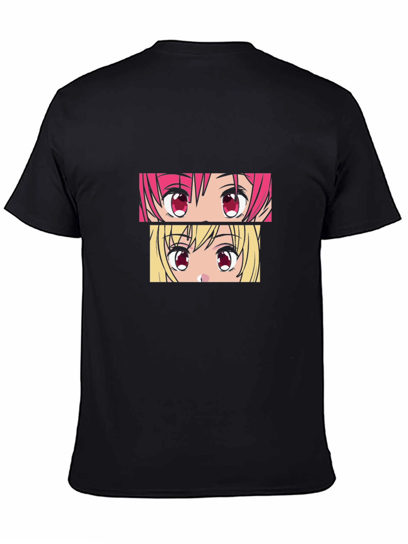 Anime Eyes Graphic Tee - Black Cotton T-Shirt