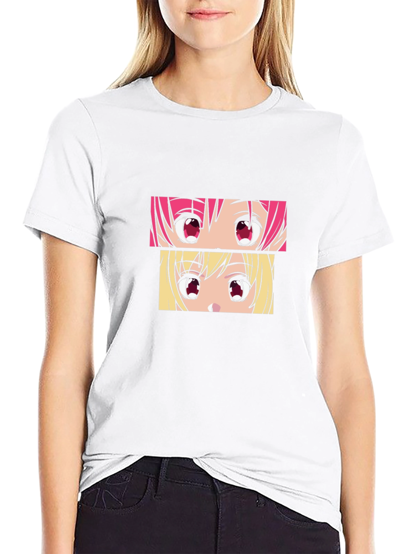 Anime Eyes Graphic Tee - Black Cotton T-Shirt