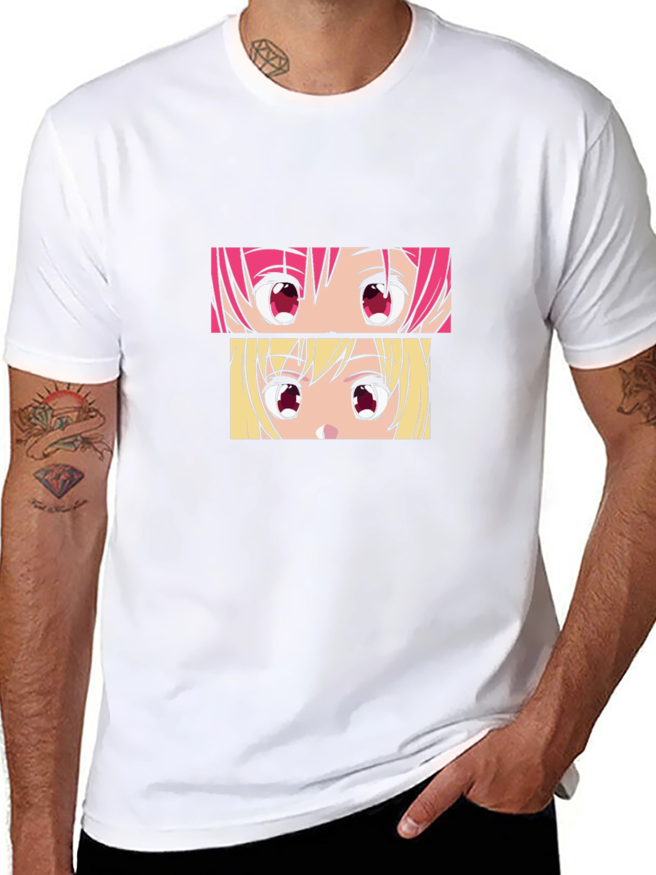 Anime Eyes Graphic Tee - Black Cotton T-Shirt
