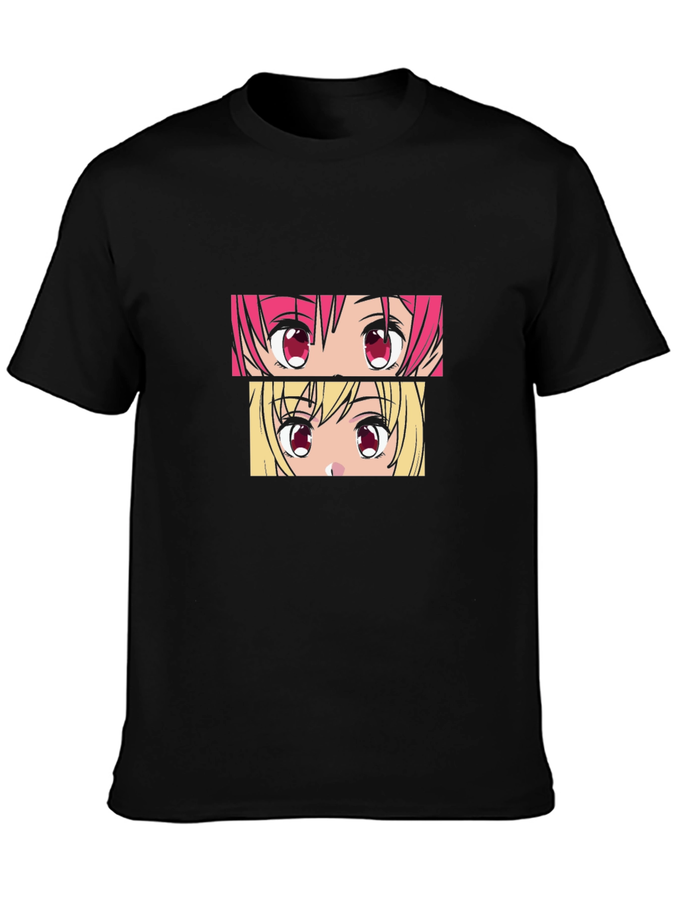 Anime Eyes Graphic Tee - Black Cotton T-Shirt